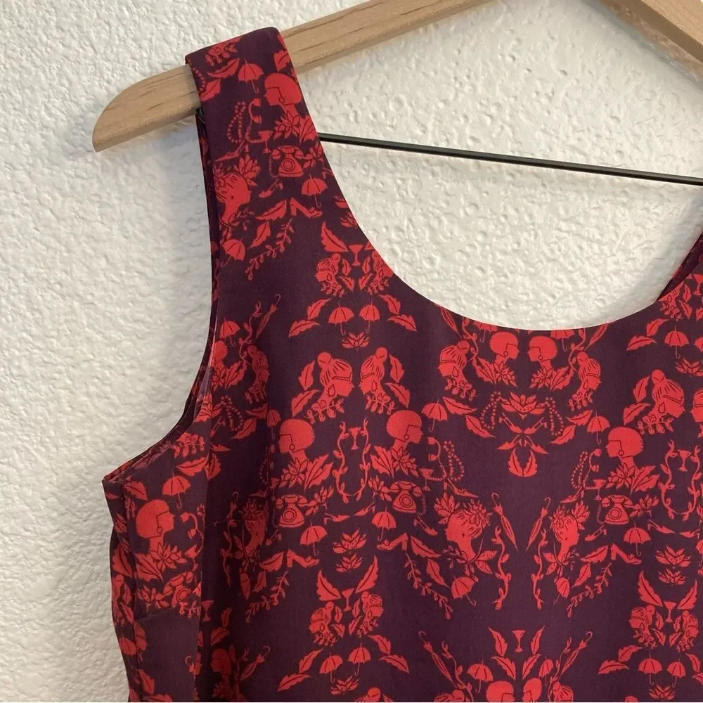 Cabi Cameo Print Purple Red Dressy Layered Sleeveless Top Tank Small